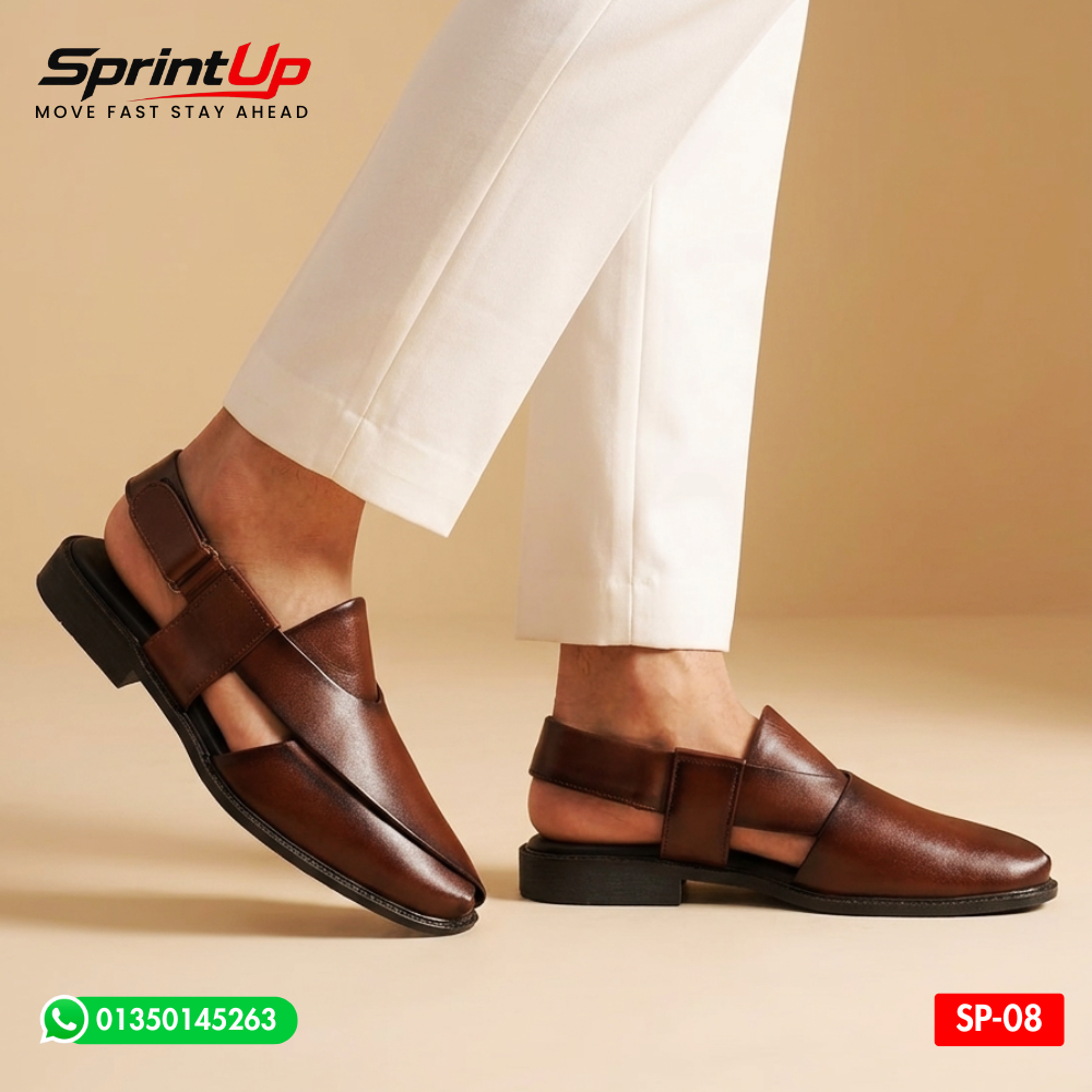 100% Original Leather Premium Quality Men’s Kabli Shoe  SP-08 CHOCOLATE